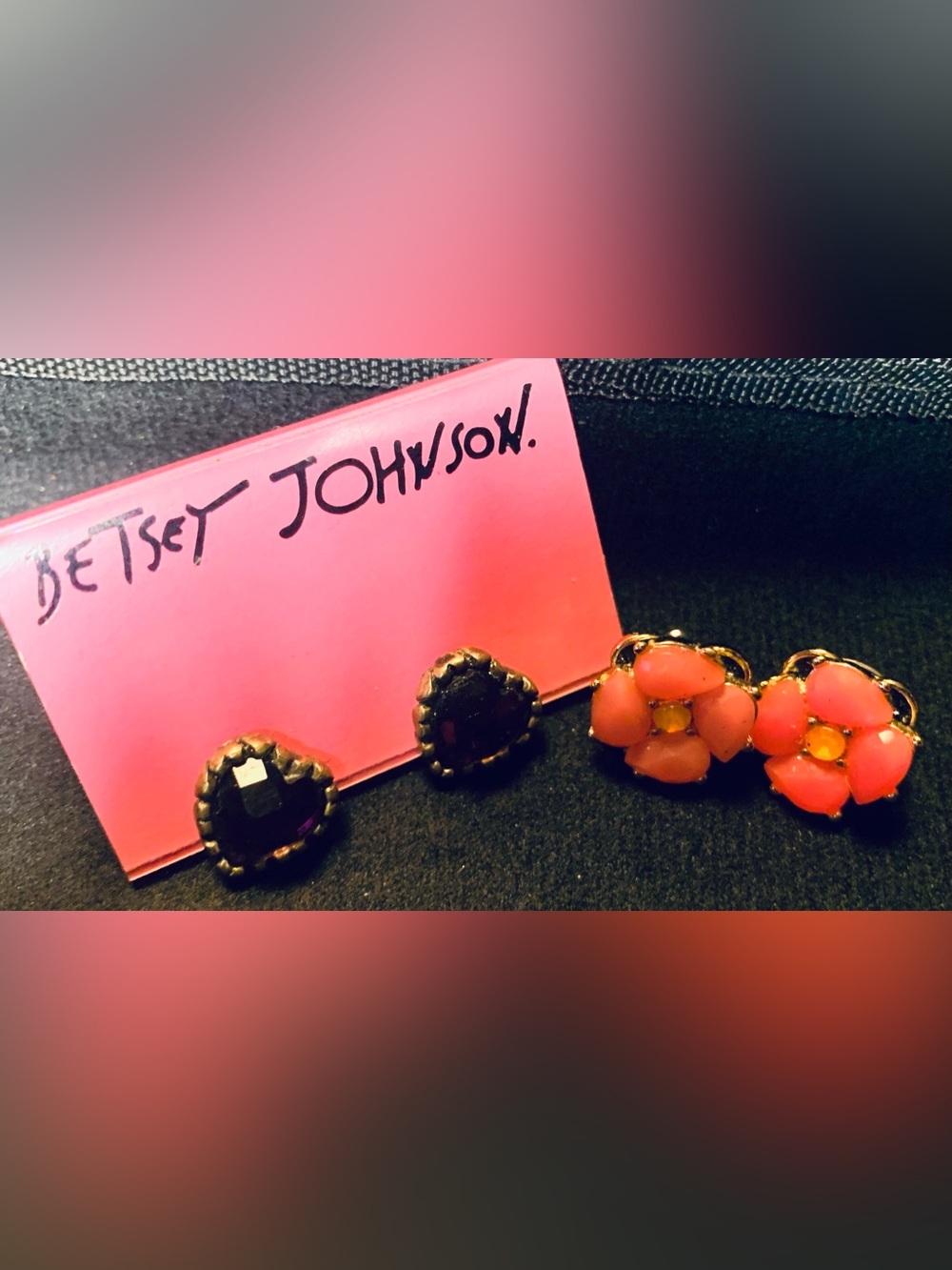 Betsey Johnson Heart Stone Cut Stud BNWT & Kate Spade Floral stone earrings!